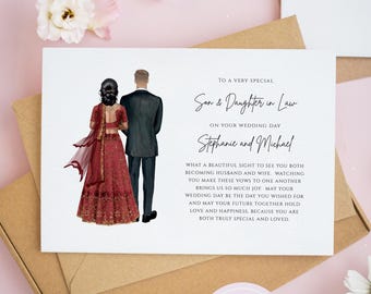 Personalised Son & Daughter in Law Wedding Card, Mr and Mrs Wedding Day Card, Asian Bride Cards, To My Son on Your Wedding, Indian Card #960