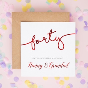 Tarjeta personalizada para el 40.º aniversario de bodas, regalo de aniversario de bodas de rubí, tarjeta para el 40.º aniversario, tarjetas de aniversario para abuelos, niñera n.° 638