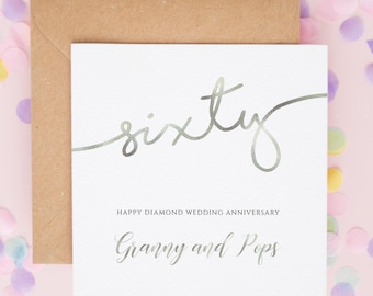 60th Wedding Anniversary Card, Diamond Wedding Anniversary, Personalised 60th Anniversary Card For Mum and Dad, Happy Anniversary Card #730