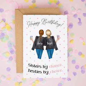 Carte d'anniversaire personnalisée Sisters by Chance Besties by Choice, carte d'anniversaire soeur, carte d'anniversaire meilleur ami, grande soeur petite soeur carte #1005