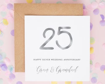 25th Wedding Anniversary Card, Silver Wedding Anniversary, Personalised 25th Anniversary Card For Mum and Dad, Happy Anniversary Card #728