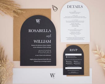 Conjunto de convites de casamento em arco, pacotes de convites de casamento personalizados, convites de casamento de luxo, convites minimalistas, kits de convites
