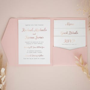 Rose Gold & Blush Invitation, Rose Invitation, Personalised Pocketfold Invitation, Pocketfold Wedding Invitation, Pocketfold Invites #PF-032