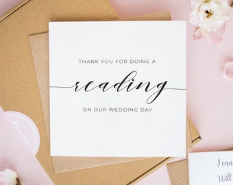 Thank You For Doing A Reading On Our Wedding Day Card, Thank You Wedding Cards, Personalised Wedding Cards, Greeting Card #401