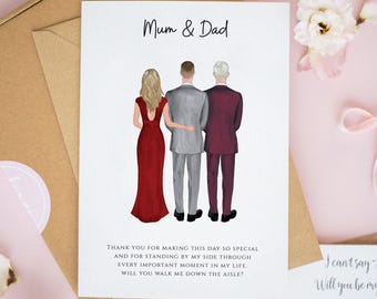 To The Grooms Parents Card, Personalised Wedding Cards, To My Parents on My Wedding Day Card, Mother and Father of the Groom, #714