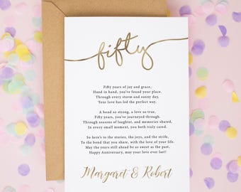 Personalised 50th Wedding Anniversary Card, Golden Wedding Anniversary, 50th Anniversary Card For Mum and Dad, Happy Anniversary Card #884