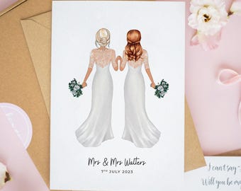 Personalised Mrs & Mrs Wedding Card, Two Bride Wedding Card, To My Bride On Our Wedding Day Card, Same Sex Couple, Lesbian Wedding Card #748