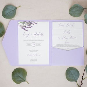 Hochzeitseinladung Taschenfalte, Lavendel Blumen, Hochzeitseinladung, Taschenfaltung, Hochzeitseinladung #PF-055