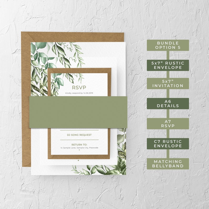 Rustic Greenery Invitation, Wedding Invitation Bundles, Invitation Sets, Printable Invitations, Wedding Invites, PDF Template, 2435 imagen 3