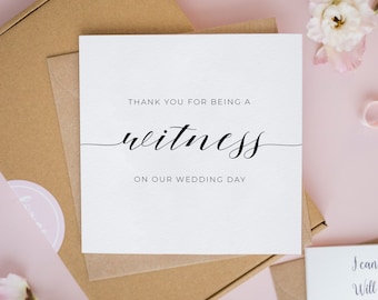 Thank You Witness Card, Thank You Wedding Cards, Being Our Witness, Personalised Wedding Cards, Greeting Card #400