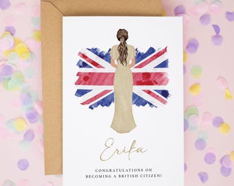 Personalised British Citizenship Card, Congratulations on Becoming a British Citizen, New UK Citizen Keepsake Card, ILR Greeting Card #1113