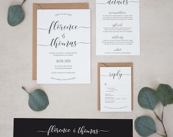 Pacote de convites de casamento personalizados, convite clássico, convite monocromático, conjunto de convites, convite de casamento, digital, cartões de RSVP nº 2415