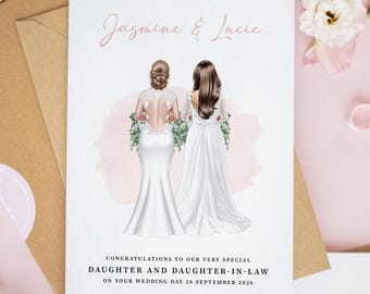 Personalised Daughter and Daughter in Law Wedding Day Card, Congratulations On Your Wedding Day Gift for Same Sex Lesbian Mrs and Mrs #1222