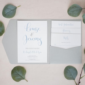 Dusty Blue & Grey, Personalised Pocketfold Invitations, Pocketfold Wedding Invitation, Pocketfold Invites, #PF-022