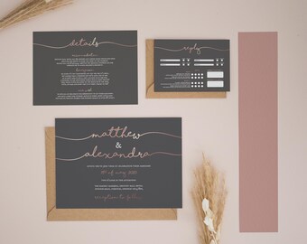 Luxury Rose Gold Foil Invitations, Wedding Invitation Bundles, Invitation Cards, Wedding Stationery, Wedding Invites, Invitation Sets #2443