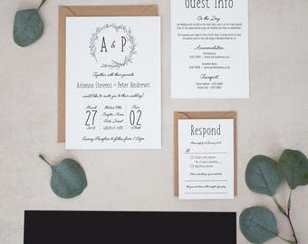 Personalised Wedding Invitation Bundle, Monochrome Invitation, Rustic Invitation, Invitation Sets, Wedding Invite, Digital, RSVP Cards #2299