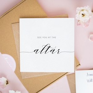 Tot ziens bij het altaar, echtgenoot vrouw op de dag Trouwkaarten, bedankt trouwkaarten, gepersonaliseerde trouwkaarten, wenskaart #402