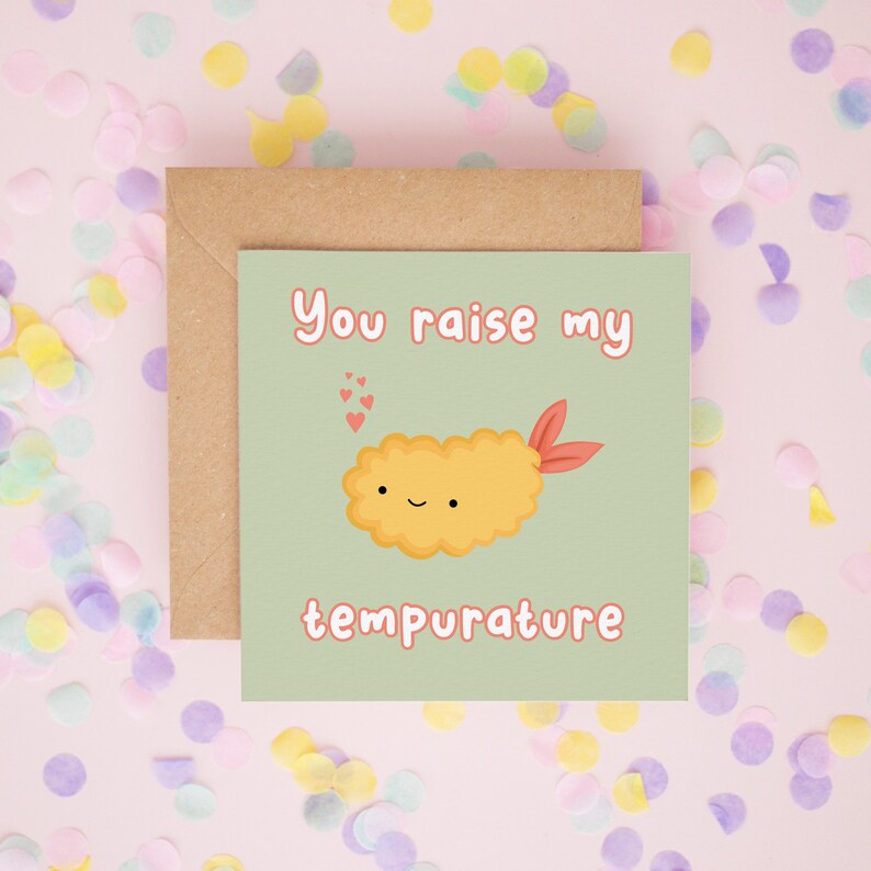 Tempura Prawn Valentine's Card, Funny Valentine's Day Cards, Anniversary Cards, Cards For Boyfriend, Cards for Husband, I Love You Card 698 image 1