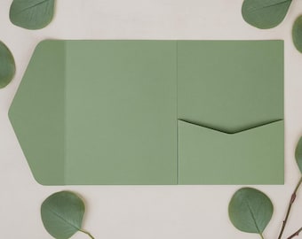 Sage Green 4.5 x 6.2" Pocketfold Envelopes for Wedding Invitations, Tri Fold Wallet Invitation Pockets to Fit A6 Invitations