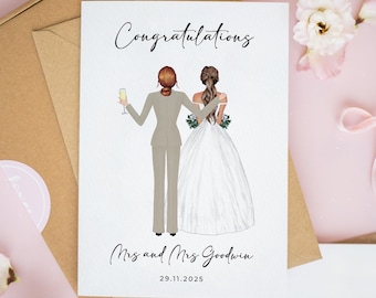 Personalised Mrs and Mrs Card, Same Sex Wedding Card, Lesbian Wedding Card, Congratulations On Your Wedding Day, Daughter Wedding Gift #1110