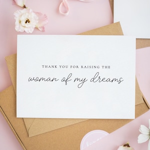 Merci d'avoir élevé la femme de mes rêves, cartes de mariage belle-mère et beau-père, cartes de mariage personnalisées, cartes de visite à ma belle-mère