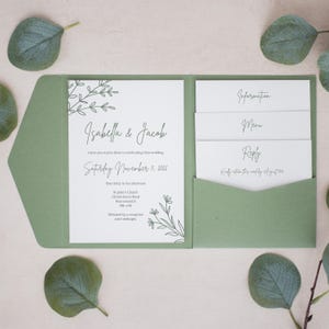 Green Pocketfold Invite, Personalised Pocketfold Invitations, Pocketfold Wedding Invitation, Pocketfold Invites, Rustic Invitations #PF-051