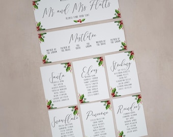 Custom Wedding Seating Plan Cards: Christmas Theme