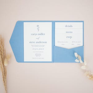 New Blue Wedding Invitations, RSVP Cards, Personalised Pocketfold Invitations, Pocketfold Wedding Invitation, Pocketfold Invite #PF-061