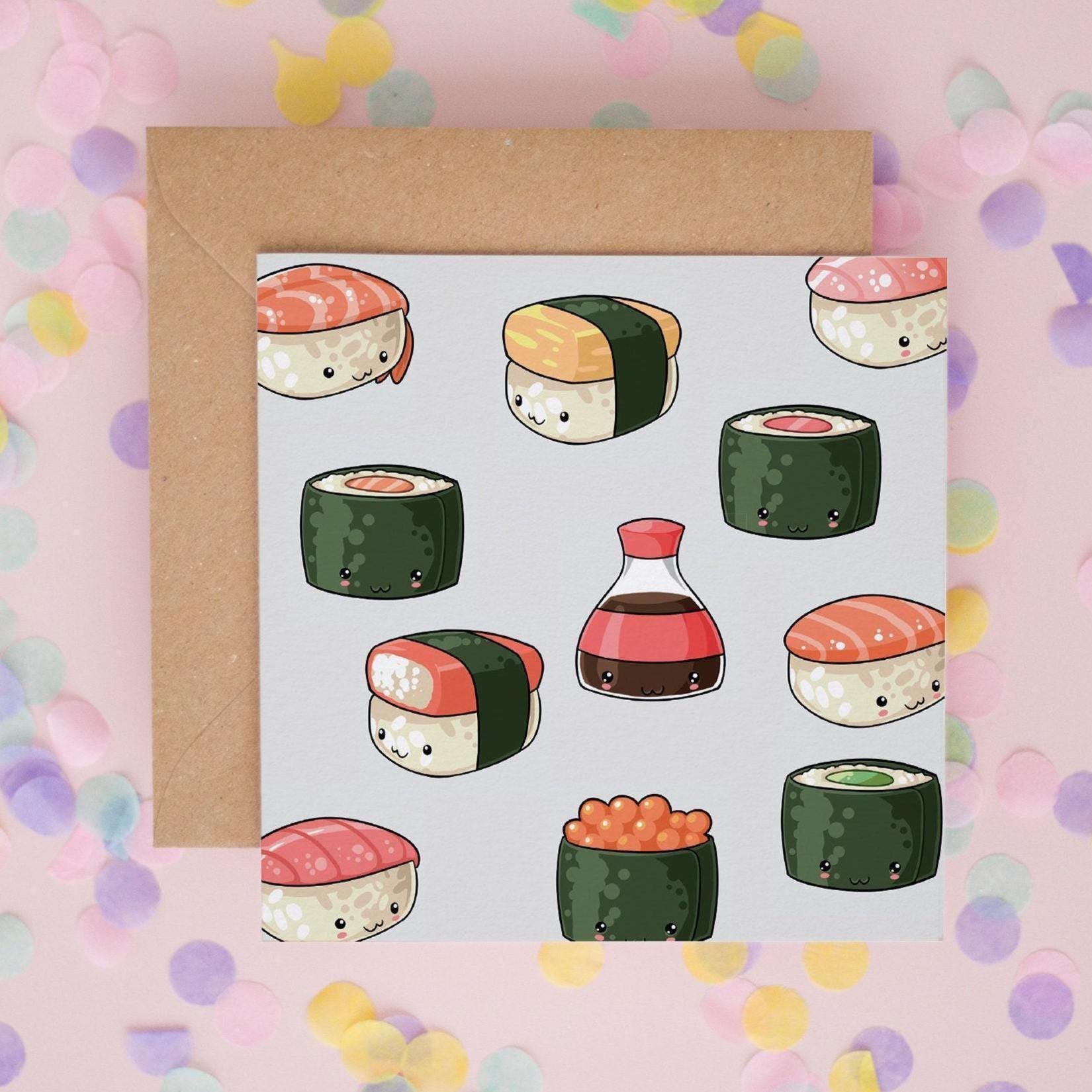 Kawaii Sushi Card, Cute Sushi Card, Sushi Lover Cards, Greeting