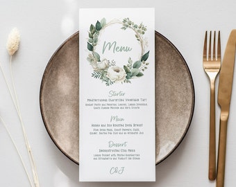 Personalised Eucalyptus Wedding Table Menus, Wedding Place Cards, Modern Wedding Stationery, Wedding Reception Menus, Menu Cards #WTM-015