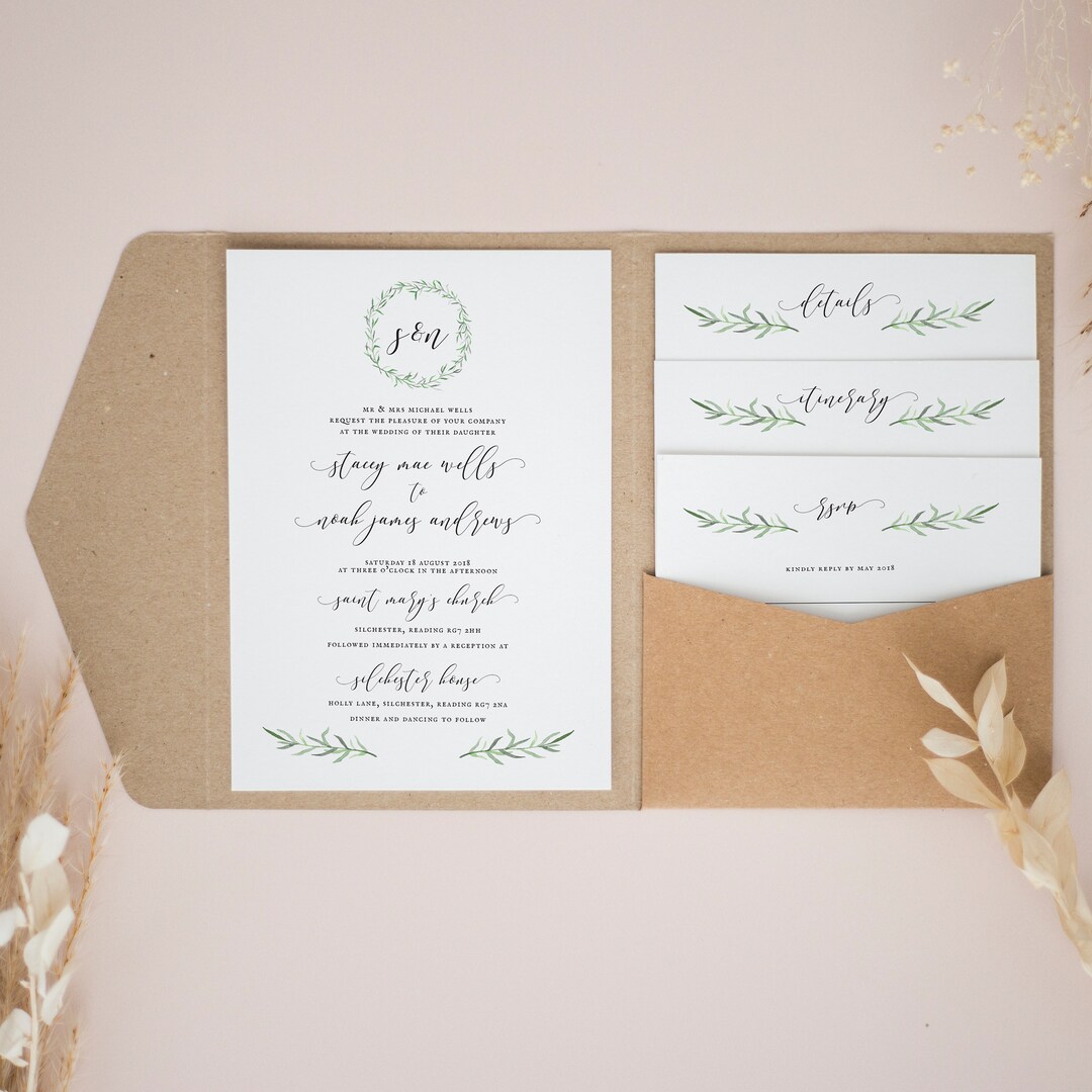 Rustic Pocketfold Wedding Invitation Personalised Pocketfold Etsy UK