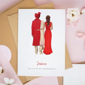 Personalised Indian Groomswoman Wedding Card, Asian Wedding Cards, Pakistani Wedding Card, To My Sister Cards, On Our Wedding Day Cards #872