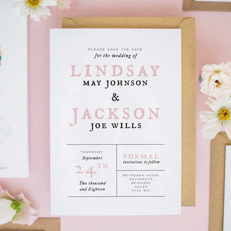 Wedding Save the Date Cards, Blush Pink Save the Dates, Save the Dates, Wedding Invitations, Personalised Wedding Invitations, Design 041 image 1