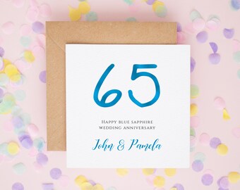 65th Wedding Anniversary Card, Blue Sapphire Wedding Anniversary, Personalised 65 Anniversary Card Grandparents, Happy Anniversary Card #731