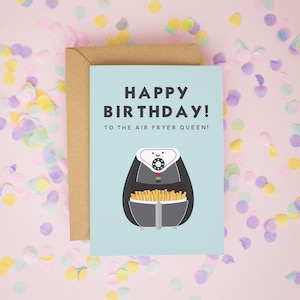 Tarjeta de cumpleaños de la reina de la freidora de aire, tarjetas de cumpleaños, tarjetas de cumpleaños divertidas para novias, tarjetas de cumpleaños para esposas, tarjetas de cumpleaños, tarjetas para freidora de aire 718