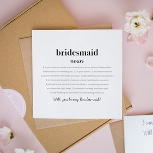 Bridesmaid Definition Card, Personalised Bridesmaid Proposal Cards, Flower Girl Cards, Define Bridesmaid, Maid of Honour Proposal Cards #442