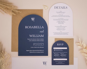 Conjunto de convites de casamento em arco, pacotes de convites de casamento personalizados, convites de casamento de luxo, convites minimalistas, kits de convites