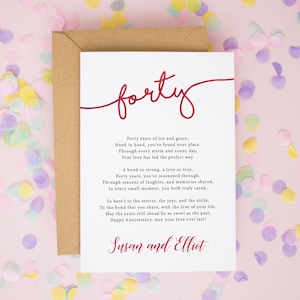 Tarjeta personalizada para el 40.° aniversario de bodas, aniversario de bodas de rubí, tarjeta del 40.° aniversario para mamá y papá, tarjeta de feliz aniversario n.° 886