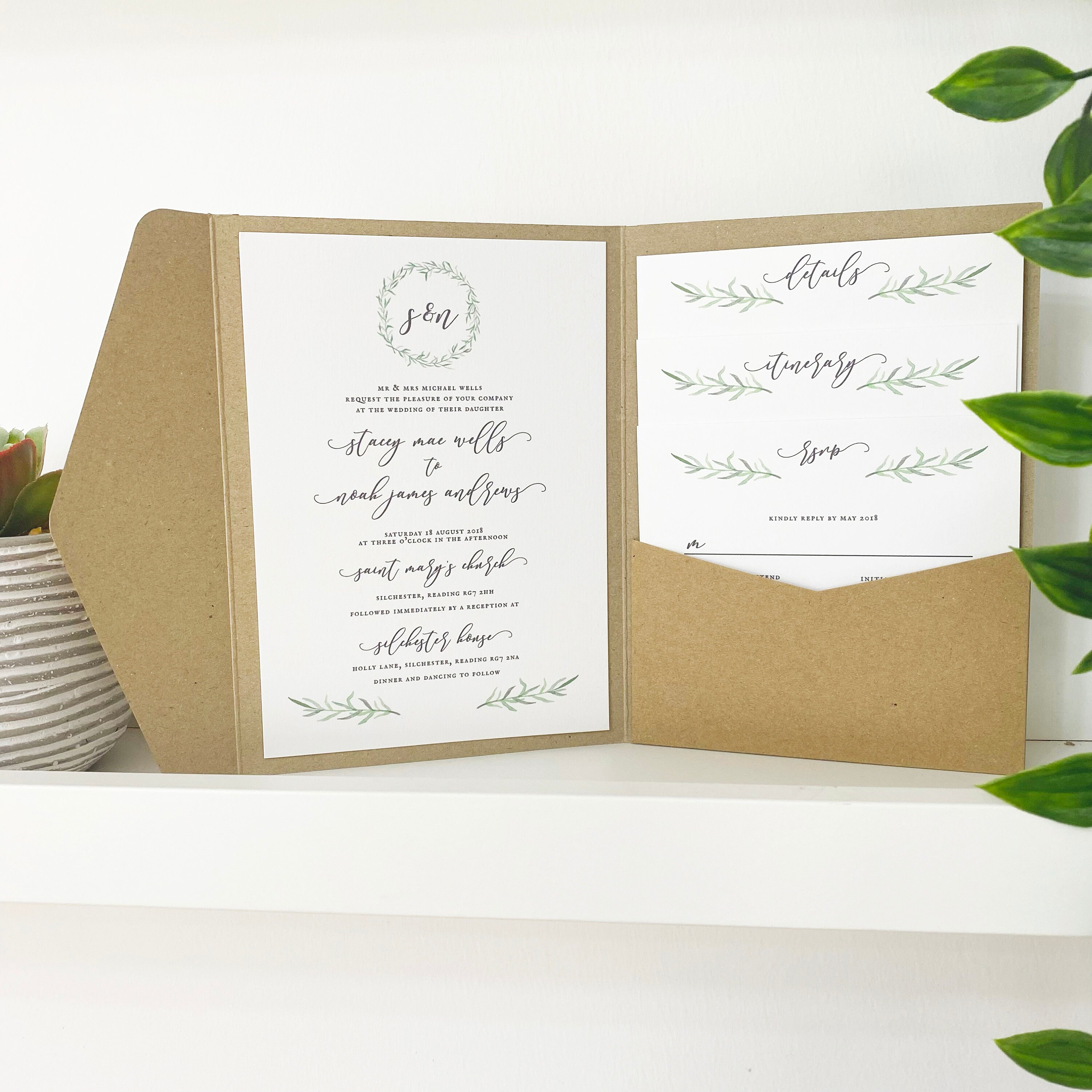Rustic Pocketfold Wedding Invitation Personalised Pocketfold Etsy UK