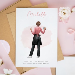 Carte personnalisée de maquilleur de mariage, Allez-vous me maquiller pour votre mariage, Merci de m'avoir maquillée, Cartes de maquilleur pour la mariée n° 1019