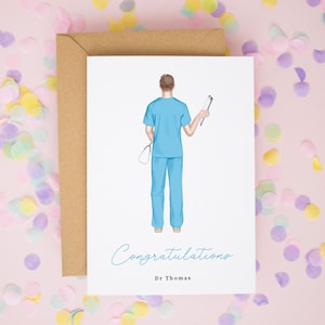 Gefeliciteerd kaart mannelijke arts, gepersonaliseerde kaart geneeskunde diploma, afstudeerkaart geneeskunde, gefeliciteerd kaarten, afstudeerkaarten #909