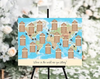 World Map Wedding Seating Chart: Travel Theme, Foam Board or Poster