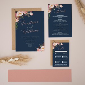 Inviti di lusso in lamina oro rosa, inviti floreali, pacchetti di inviti per matrimoni, set di inviti, inviti stampabili, matrimoni #2437