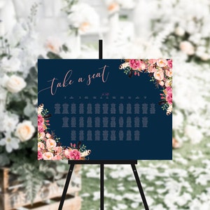 Navy Pink Boho Florals, Seating Charts for Wedding, Wedding Seating Plans, Foam Board Table Plans, Printed or Printable File, Table Plan #44