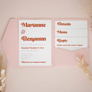 Retro Wedding Invitation, Personalised Pocketfold Invitations, Pocketfold Wedding Invitation, Pocketfold Invites, Rust Invitations #PF-048