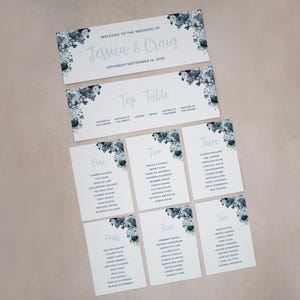 Sitzplankarten, Eskort Hochzeitskarten, Tischplankarten, Hochzeit Sitzplan, Tischplan, Platzkarten Hochzeit, Dusty Blue #DTP-016