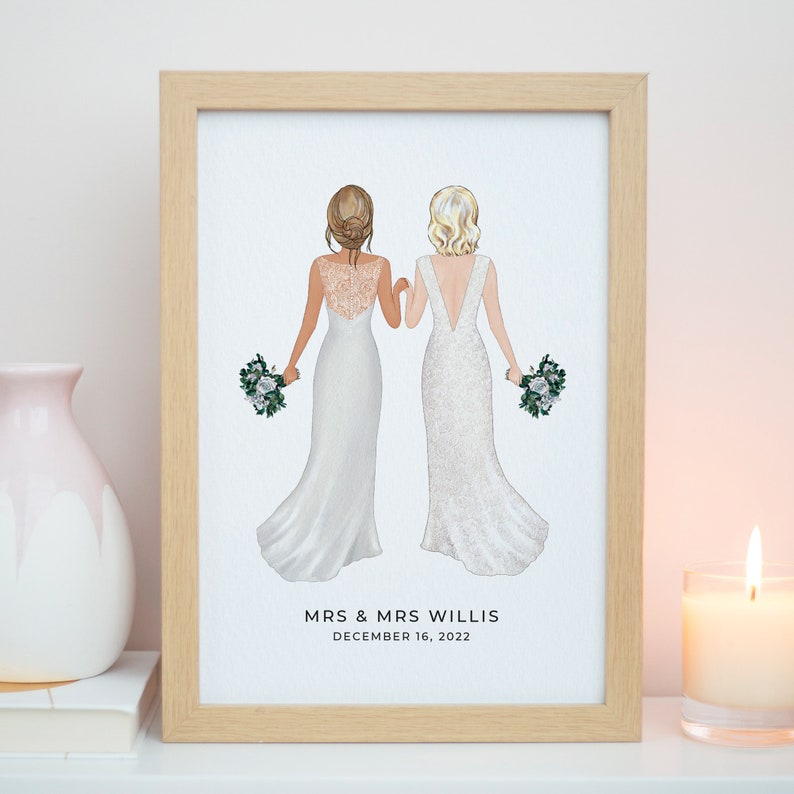 Personalised Mrs & Mrs Print, Bride and Bride Print, On Your Wedding Day Gift, Wedding Present, 1st Wedding Anniversary, Wedding Gifts P030 image 7