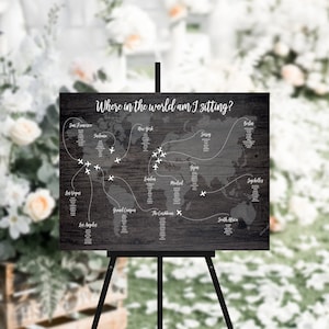 Rustic World Map, Travel Wedding, Wedding Seating Plans, Foam Board Table Plans, Printed or Printable File,  Table Plan #32