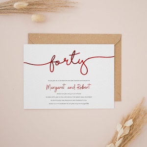 Ruby Wedding Anniversary Party Invitation, 40th Wedding Anniversary Invitation, 40 Year Anniversary, Party Invitation, Wedding Invites #7000