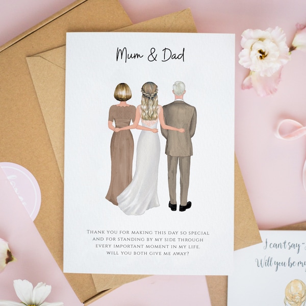 Will You Both Give Me Away Card, Personalised Wedding Cards, To My Parents on My Wedding Day Card, Mother and Father of the Bride, #637